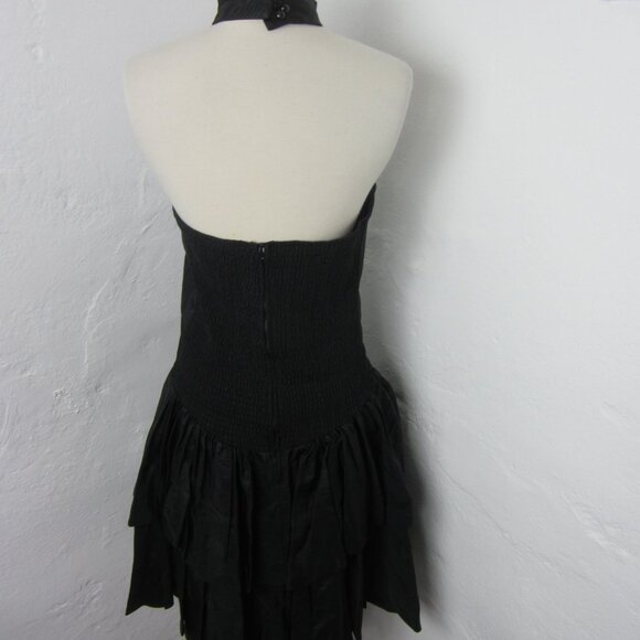 Vintage 70s Positively Ellen Dress Black Taffeta Drop Waist Collared Size 11/12 - Picture 2 of 8